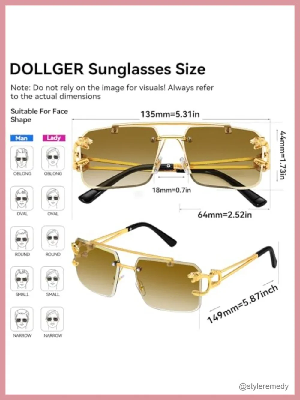 Rimless Square Sunglasses Men UV400 Metal Frame Rectangle Y2K Shades